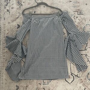 MLM Black and White Gingham Off-Shoulder Dress